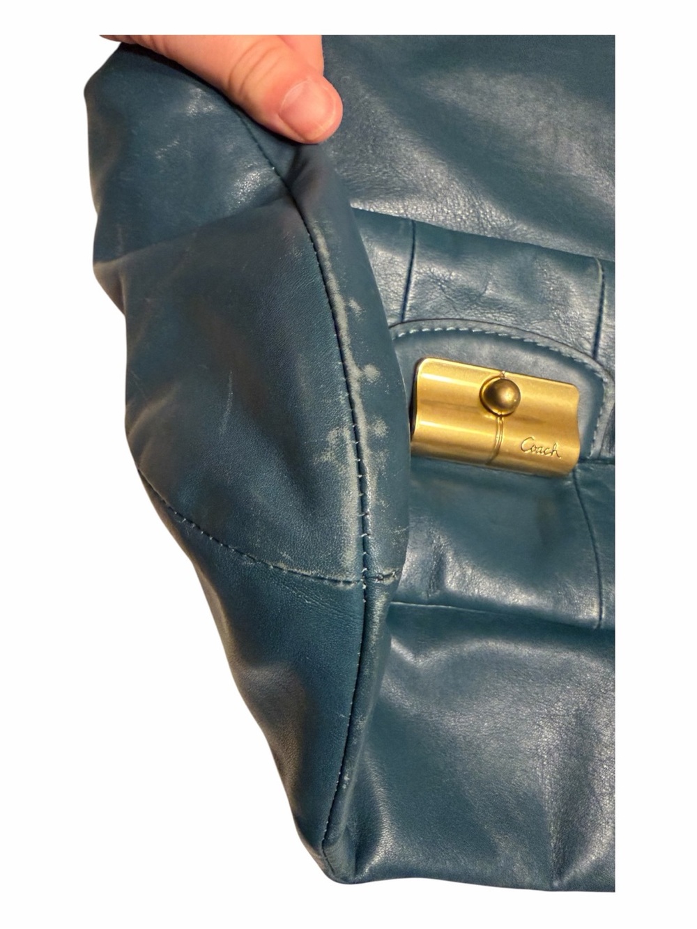 Coach Teal Leather Hobo Bag with Gold-Tone Hardware - Picture 9 of 11